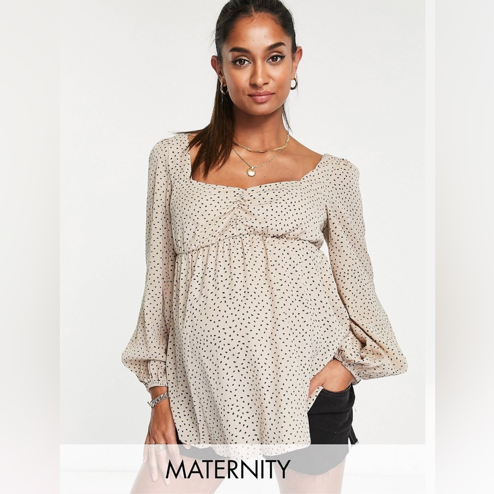 ASOS Missguided Maternity Polka Dot Milkmaid Blouse In Cream - Size US 8 - NWT